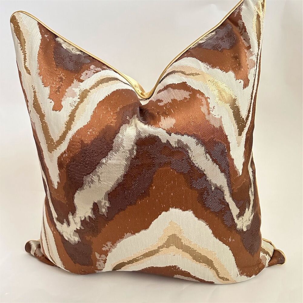 Oversized Terracotta & Gold Satin Throw Pillow Cover Elegant Decor 24x24